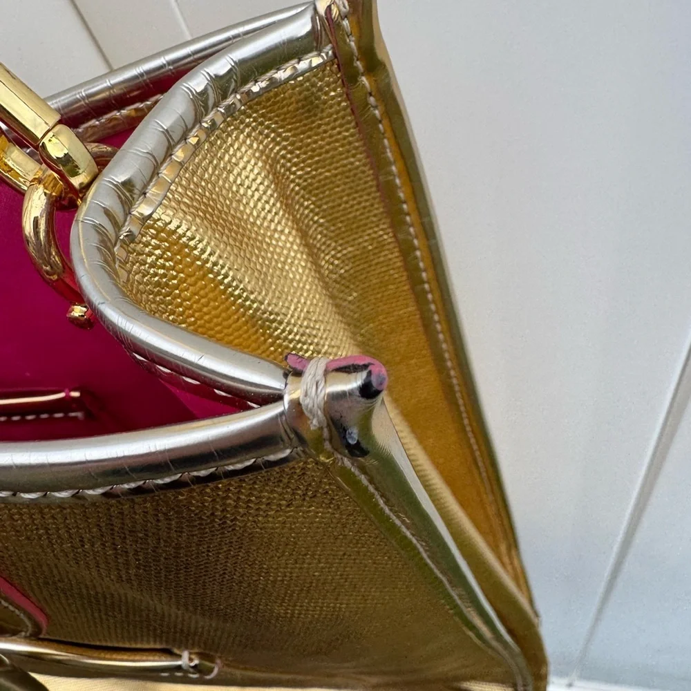 Draper James Metallic Gold "Totes Y'all" Owen Tote Bag Purse - Picture 11 of 17